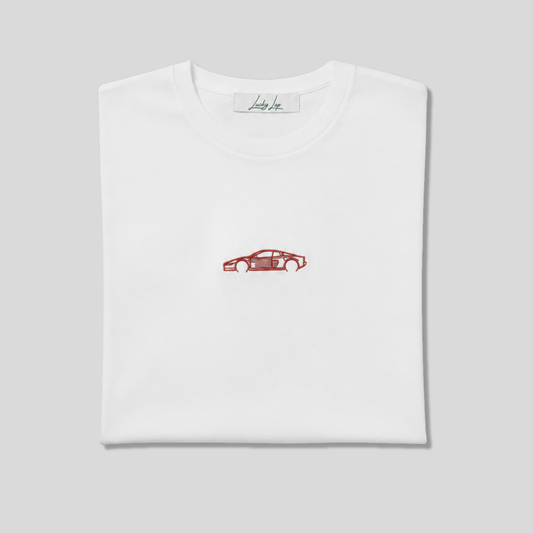 T-shirt LuckyLap 512 TR bianca in cotone biologico, dettaglio sul retro