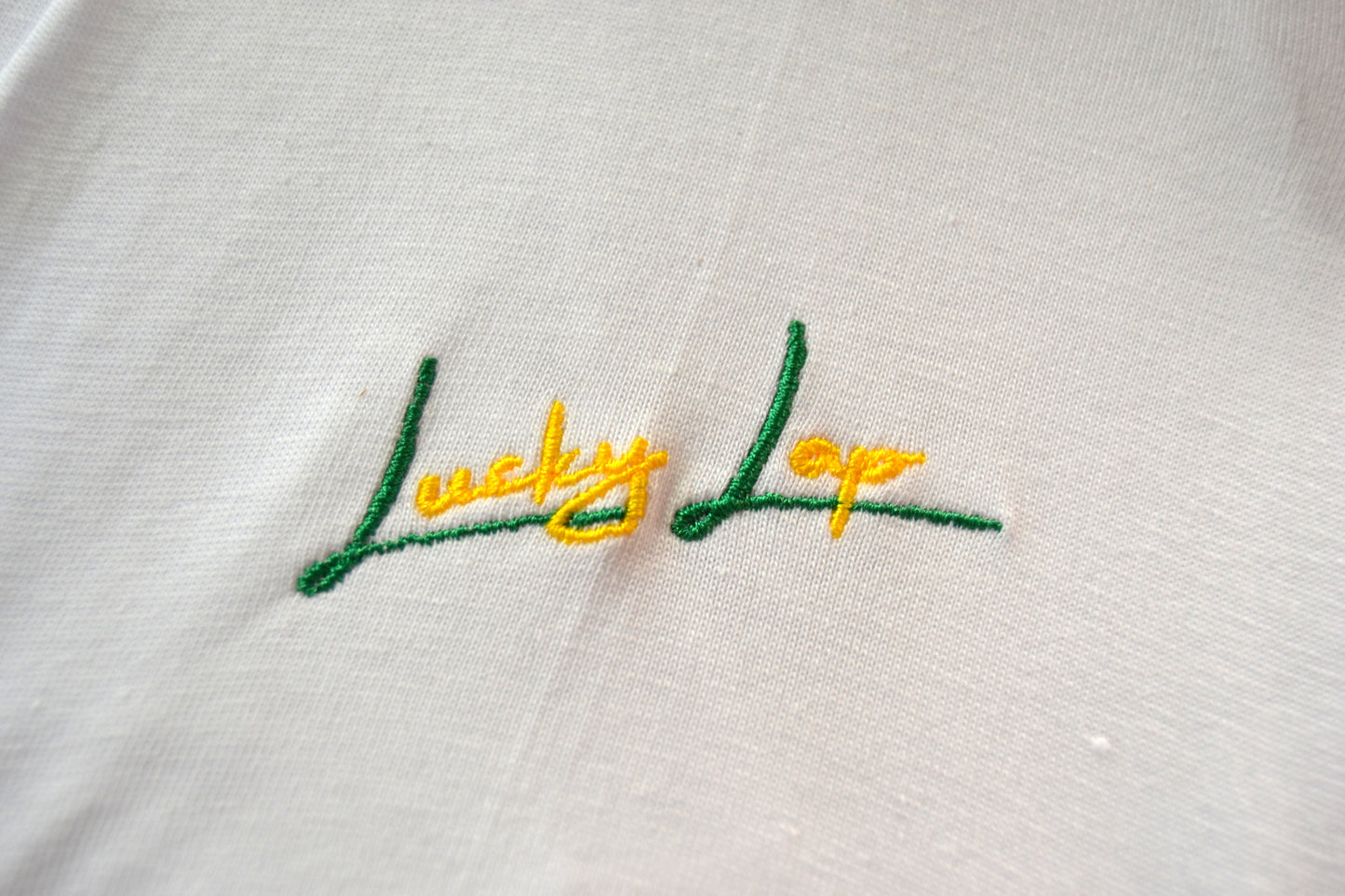 T-shirt LuckyLap Project'88 bianca in cotone biologico, vista del capo