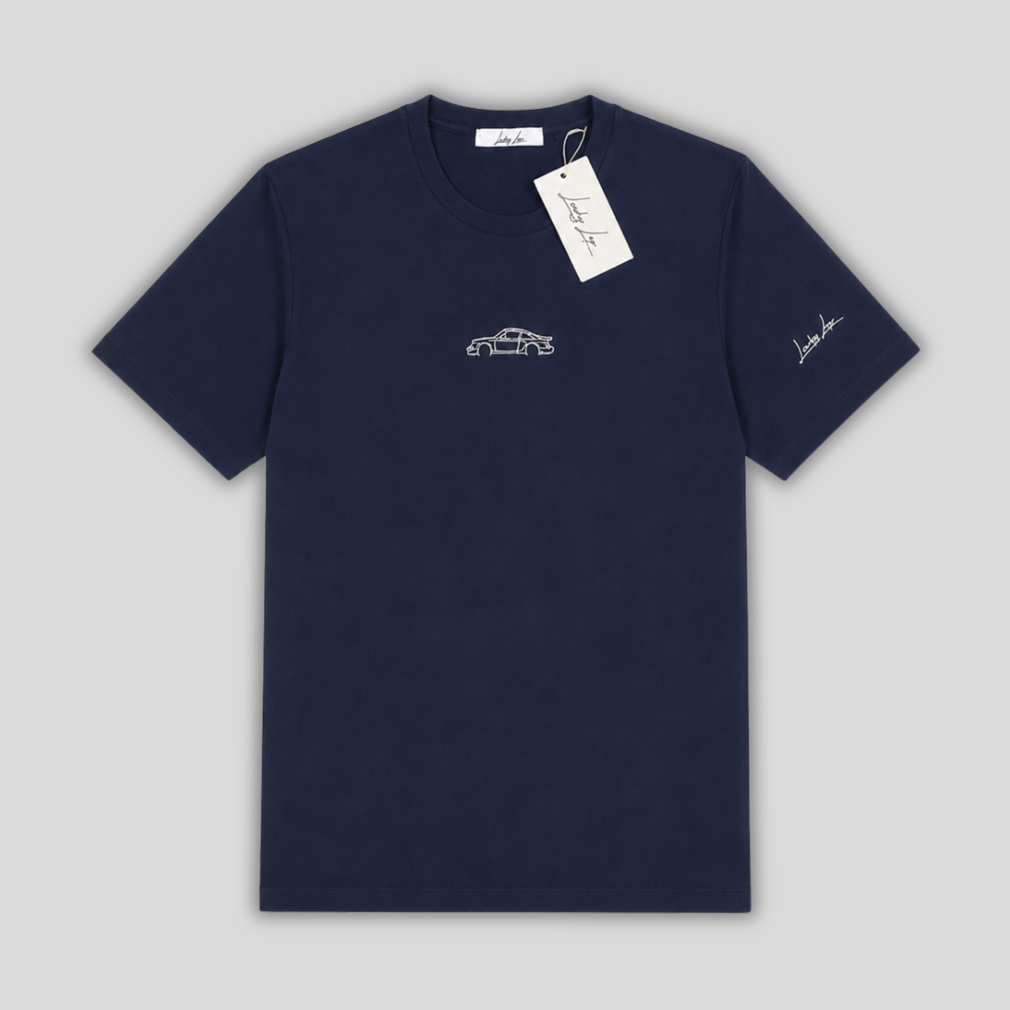 T-shirt LuckyLap 964 in cotone biologico con ricamo della sportiva anni '90 sul petto