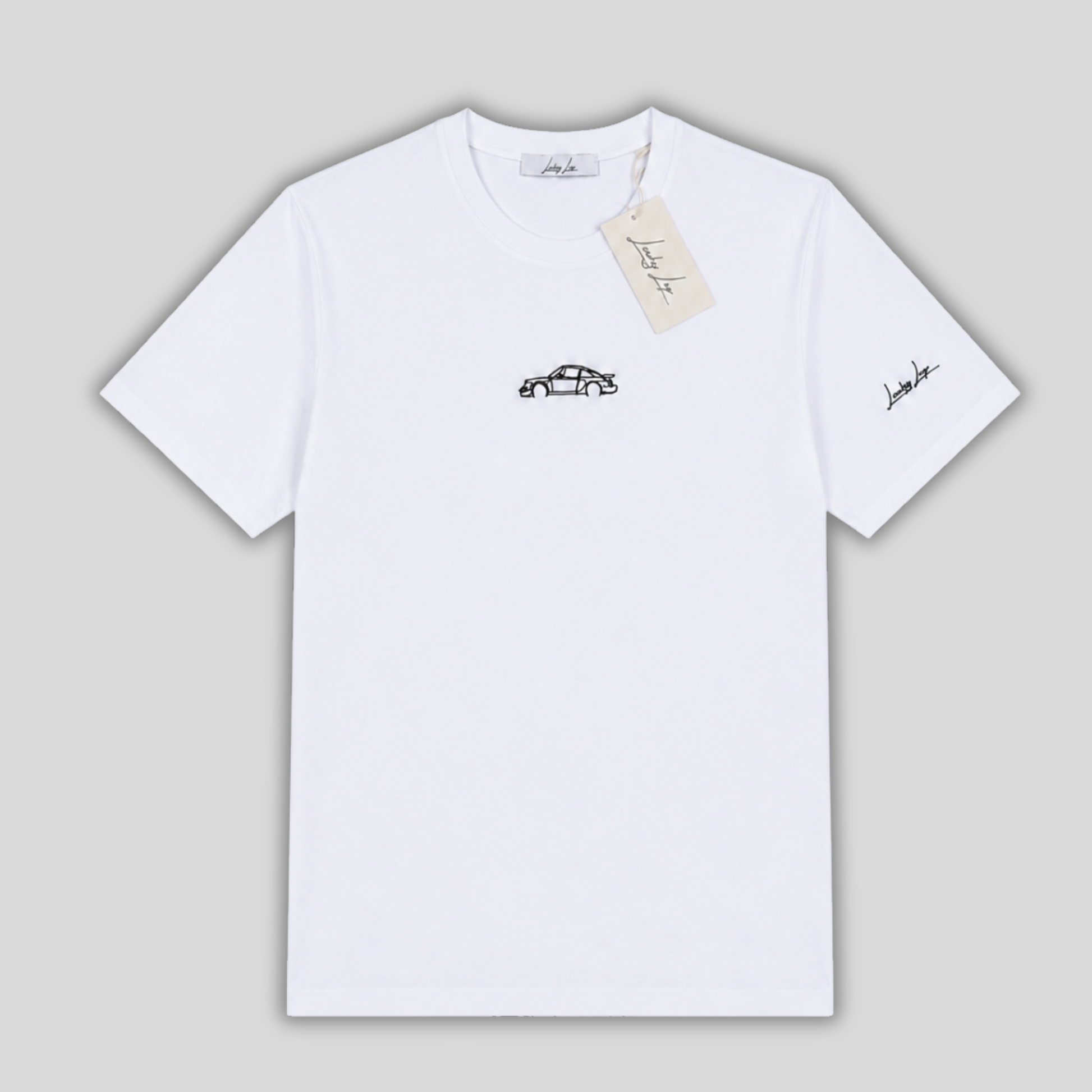 T-shirt LuckyLap 964 in cotone biologico, dettaglio del ricamo