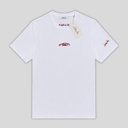 T-shirt LuckyLap 512 TR bianca in cotone biologico con ricamo della GT italiana