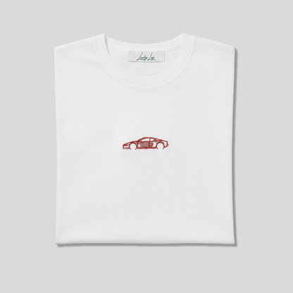 T-shirt LuckyLap 512 TR bianca in cotone biologico, dettaglio sul retro