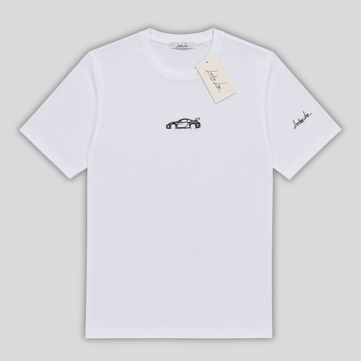 T-shirt LuckyLap GT3 RS in cotone biologico, dettaglio del ricamo