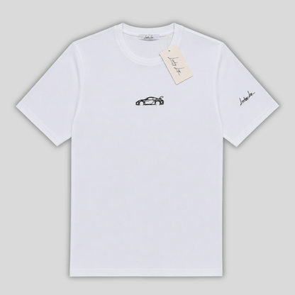 T-shirt LuckyLap GT3 RS in cotone biologico, dettaglio del ricamo